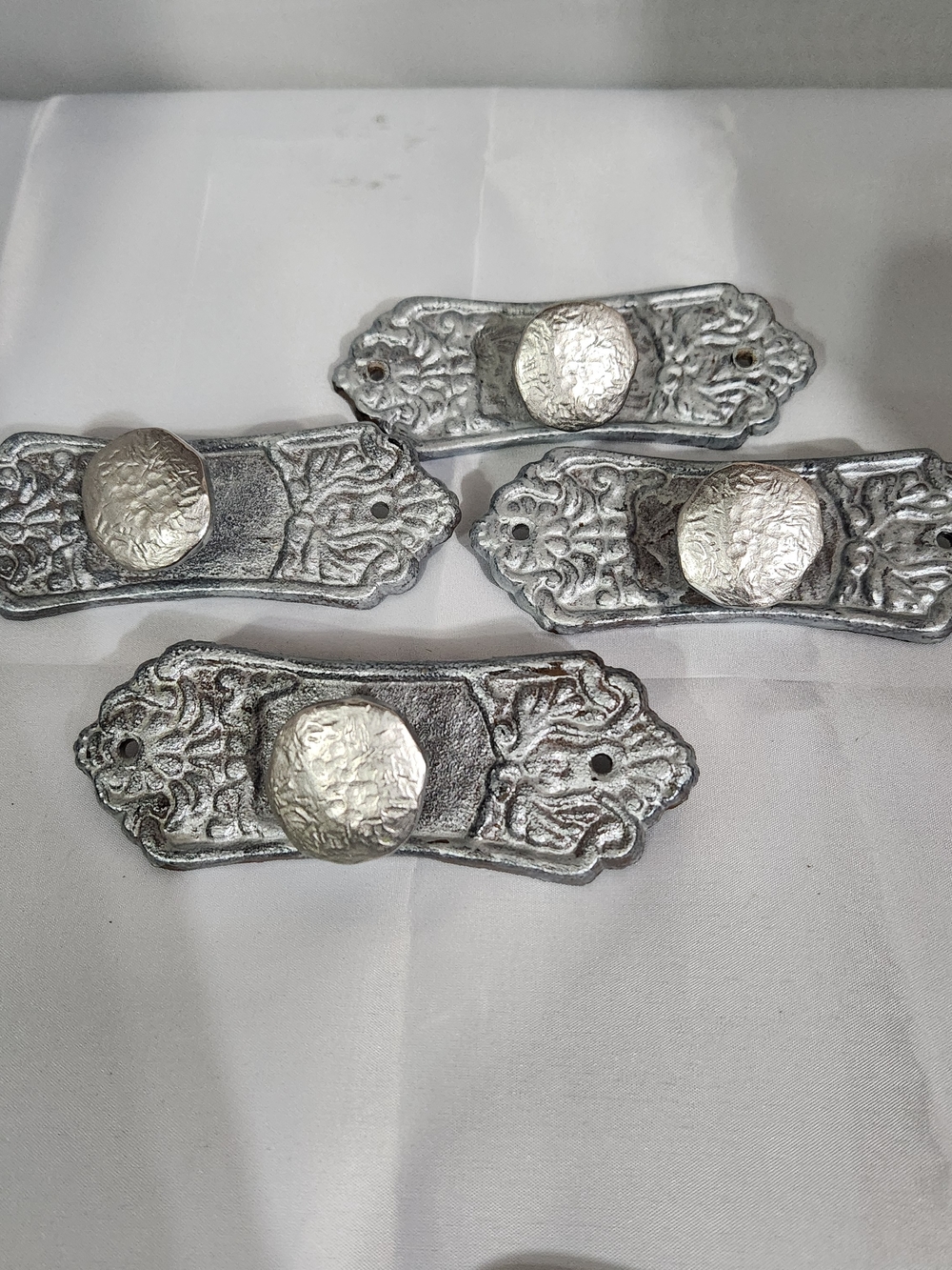 Ornate Silver Metal Drawer Knobs with Decorative Backplates